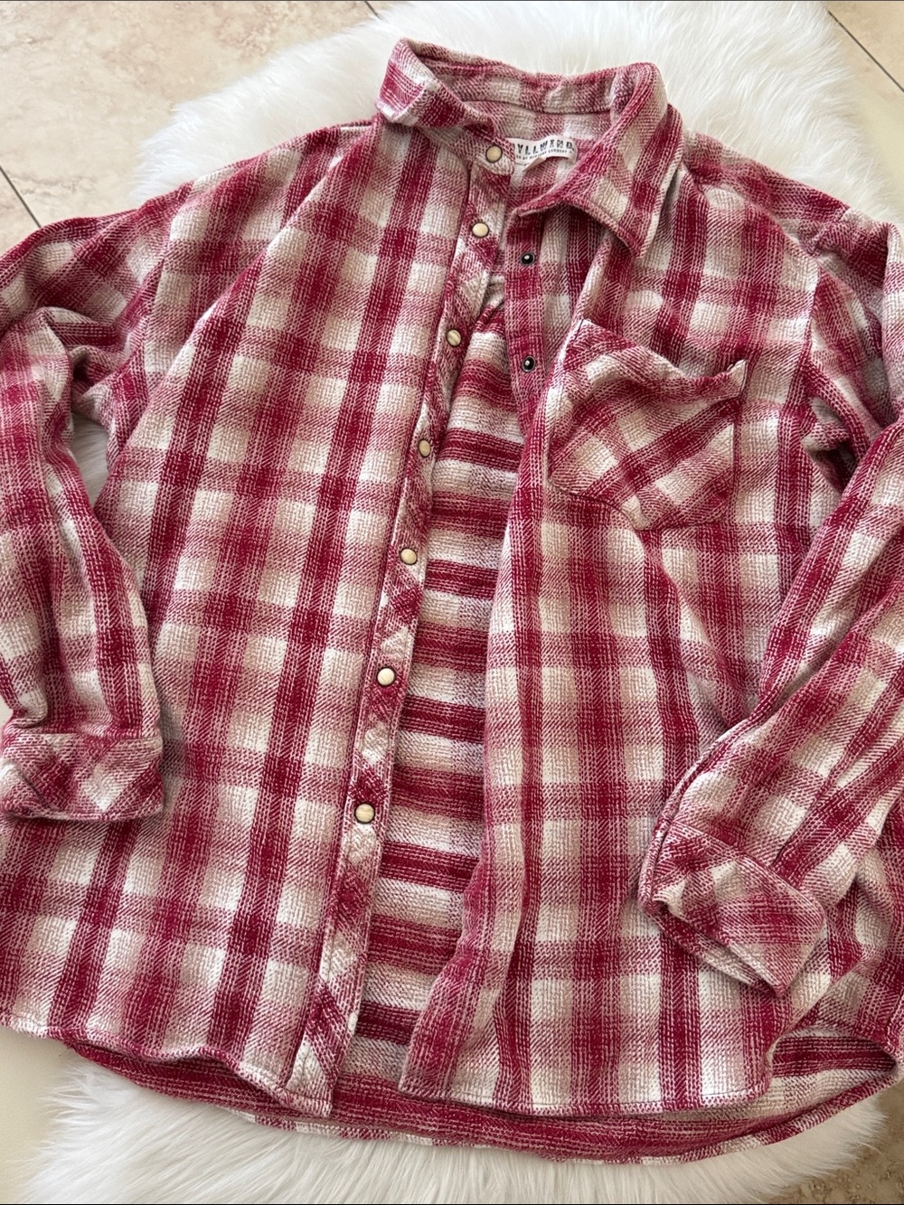 Idyllwind Red and Cream Plaid Button-Down Shirt Shacket
